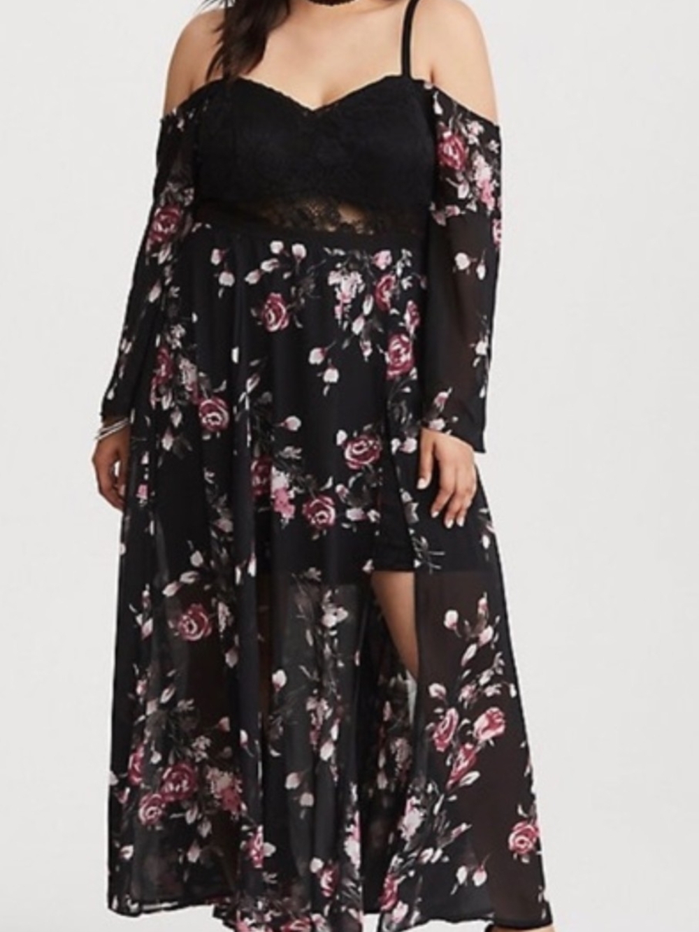 torrid Black Floral Off-Shoulder Maxi Dress